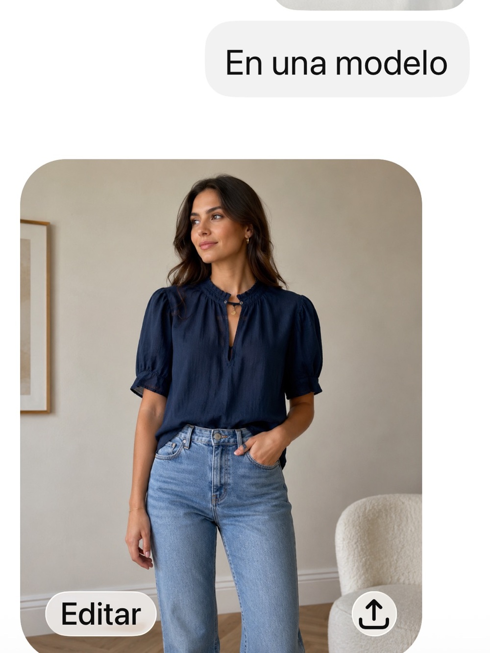 Frame Denim Navy Puff-Sleeve Keyhole Blouse Size L
